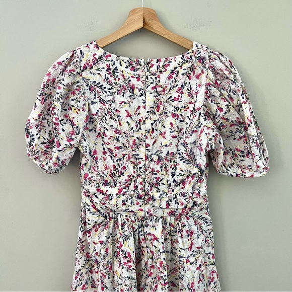FRENCH CONNECTION FLORES PUFF SLEEVE MIDI DRESS EYELET FLORAL WOMENS XS - Picture 3 of 5